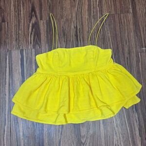 Urban Outfitters Yellow Smocked Babydoll Croquette Tiered Tank Top Size M